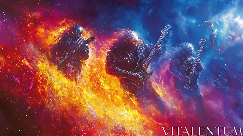 AI ART Electric Guitarists in Cosmic Flames