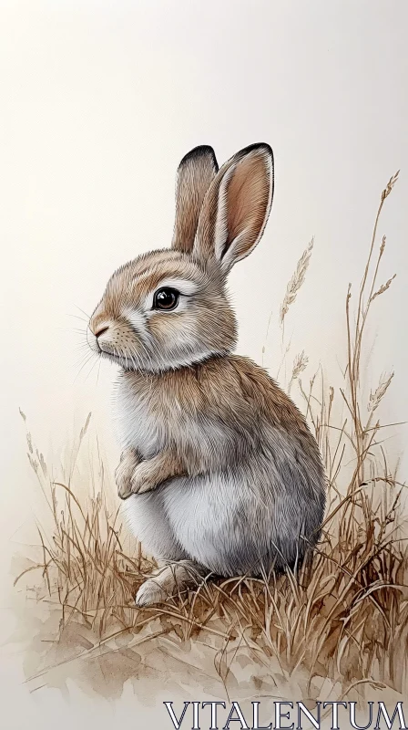 Serene Rabbit Sketch in Grassland AI Image