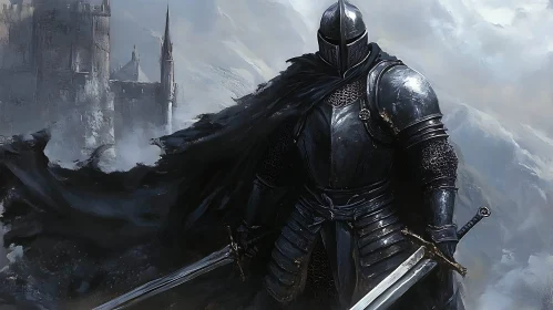 Armored Knight with Swords and Castle