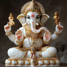 White Ganesha Statue with Gold