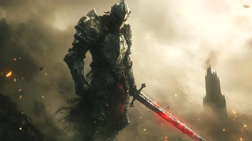 Medieval Knight with Glowing Weapon