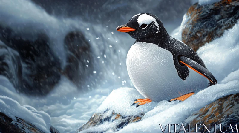 AI ART Penguin Amidst Snow and Ice