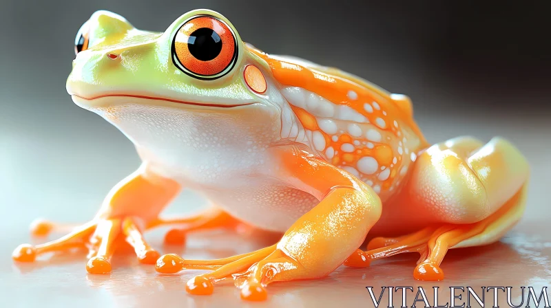 Vivid Orange Amphibian with Glossy Eyes AI Image