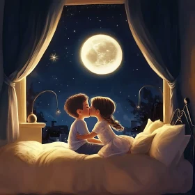 Children's Kiss Under Moonlight