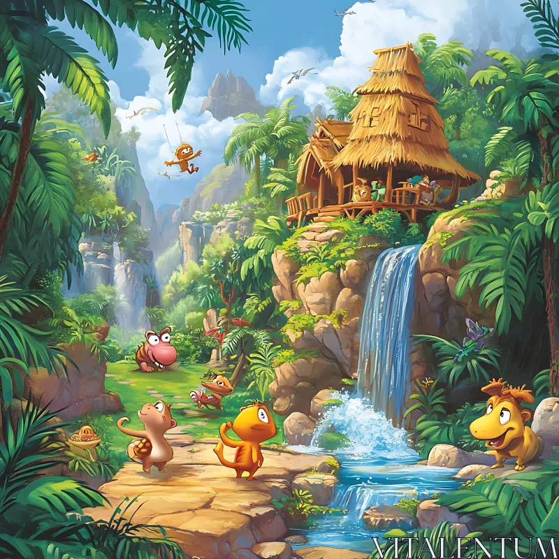 Colorful Cartoon Jungle Adventure AI Image