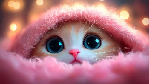 Cute Fluffy Kitten Snuggled