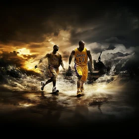 Basketballers in Apocalyptic Landscape