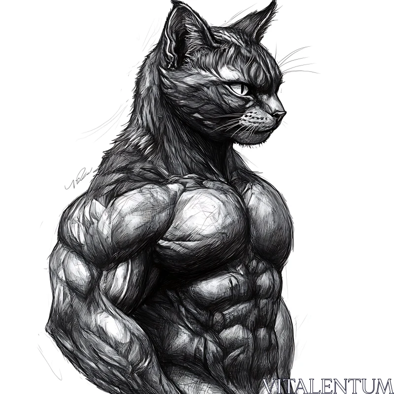 AI ART Anthropomorphic Cat with Muscles