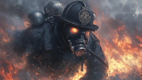 Brave Firefighter Battling Flames
