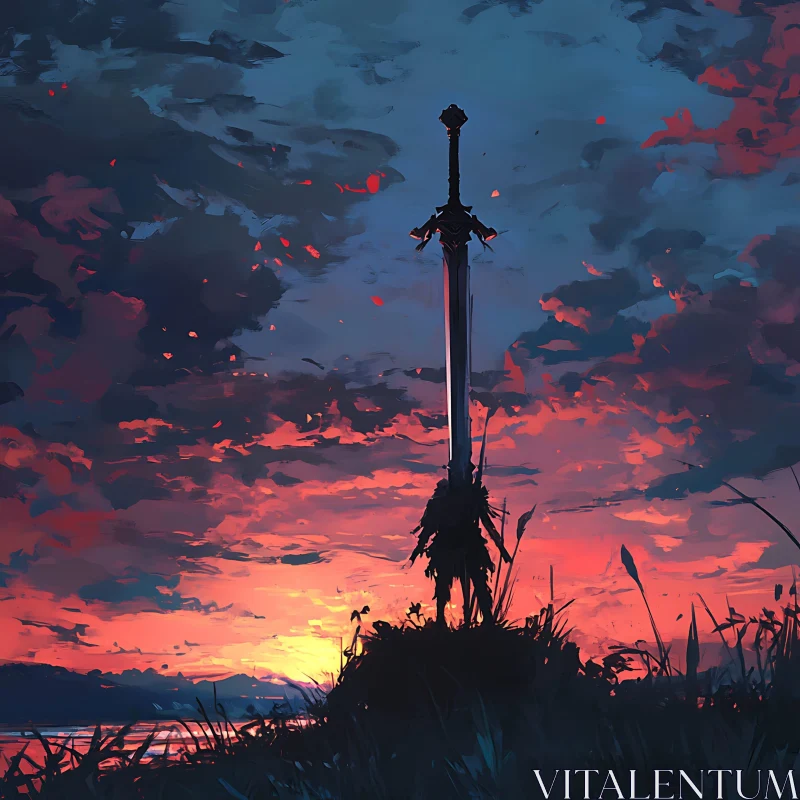 Epic Sword Sunset Landscape AI Image