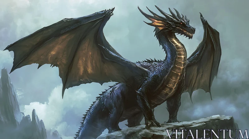 Dragon on Peak: Mythical Beast Artwork AI Image