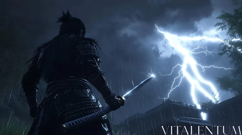 AI ART Samurai with Katana in Stormy Weather