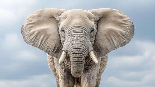 Elephant Portrait Against Cloudy Sky