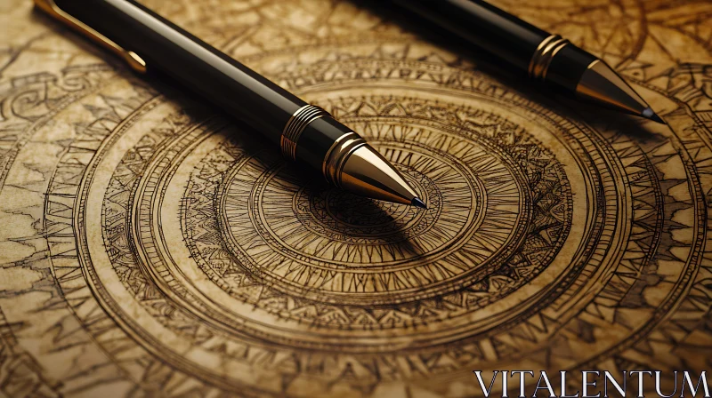 AI ART Pens on an Antique Circular Design