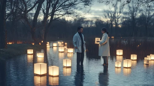 Glowing Lanterns on Water