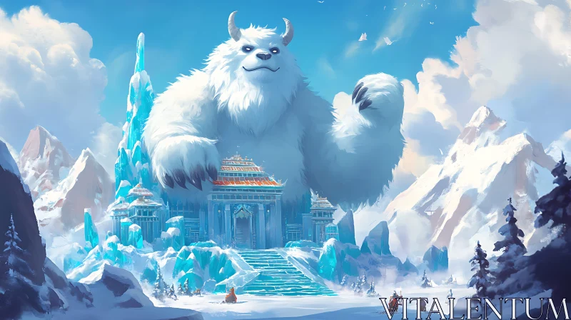 AI ART Wintery Yeti Over Ice Palace