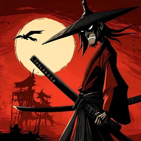 Warrior Silhouette with Katana Blades