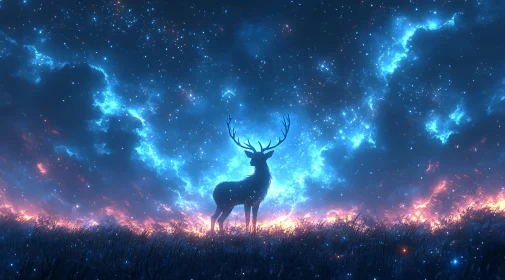 Celestial Deer in Night Landscape