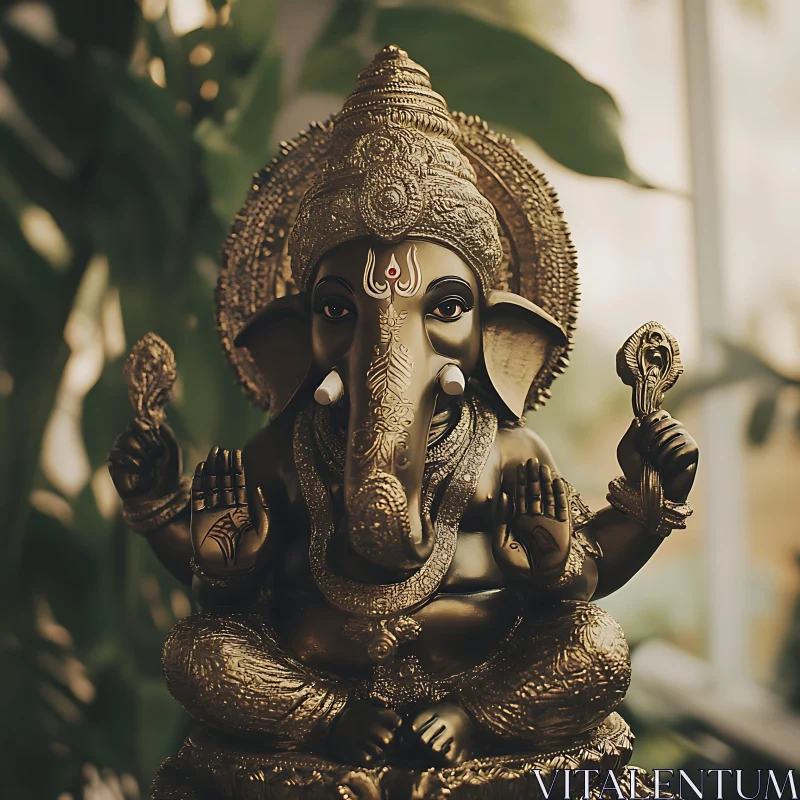 Bronze Ganesha Sculpture: A Serene Depiction AI Image