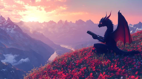 Dragon Musician at Sunset