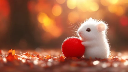 Hamster and Red Ball in Fall Setting AI Image