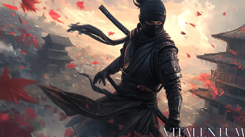 Samurai Assassin with Katanas Digital Art AI Image