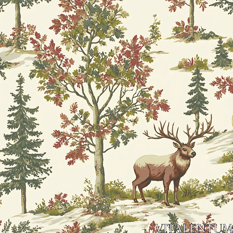 Deer in a Peaceful Woodland AI Image