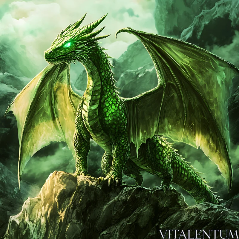 AI ART Emerald Dragon Guardian of the Peaks