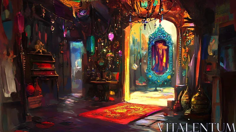 AI ART Sunlit Interior with Decorative Objects