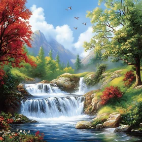 Cascading Waterfall in a Forest Setting