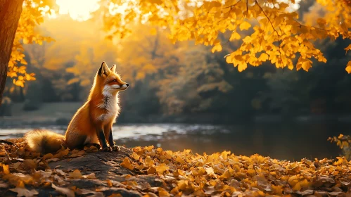 Tranquil Autumn Landscape with Fox