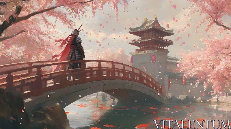 AI ART Warrior on Bridge Among Flowers