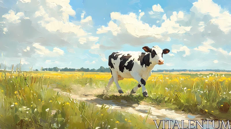 AI ART Cow Walking in Scenic Pasture