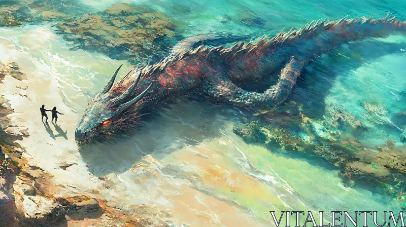 AI ART Coastal Dragon Encounter: Awe and Trepidation