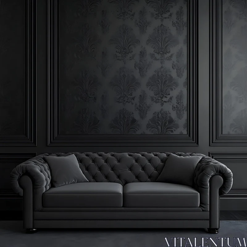 Elegant Interior Design with Black Leather Sofa AI Image