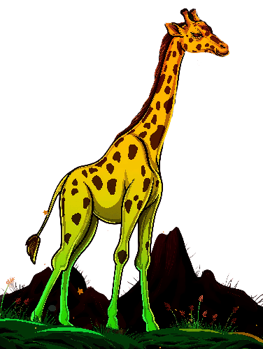 POD Design Giraffe T-Shirt Design with Green Glow and Floral Backdrop