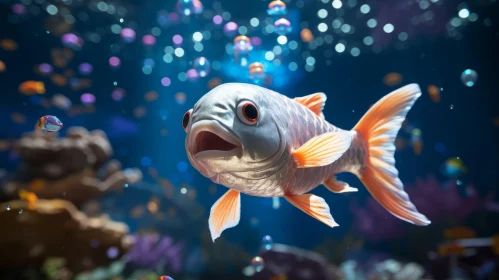 Graceful Fish Swimming Underwater with Bubbles and Fishes