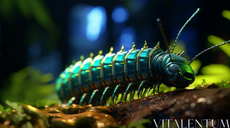 Metallic Caterpillar in Forest - A Cinema4D Render AI Image