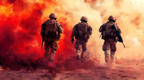 Combat Warriors in Fiery Landscape