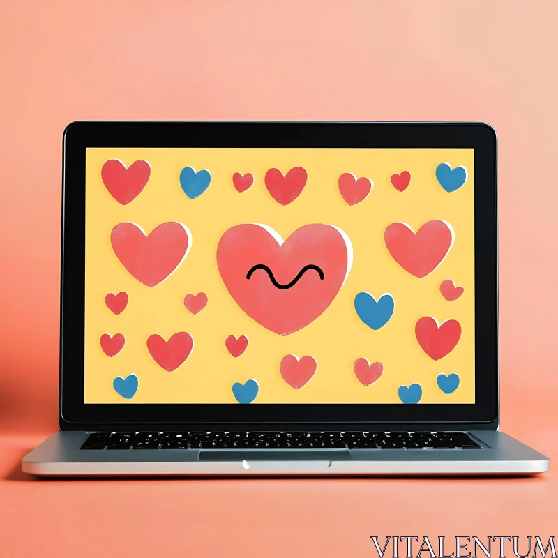 Laptop Displaying Colorful Heart Pattern AI Image