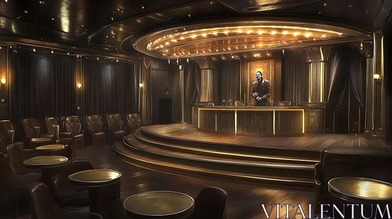 Luxurious Theater Setting with Warm Lighting and Elevated Stage AI Image