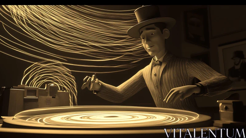 AI ART Cartoon Man Creating Magic with Turntable