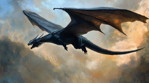 Dragon in Flight over Painted Sky