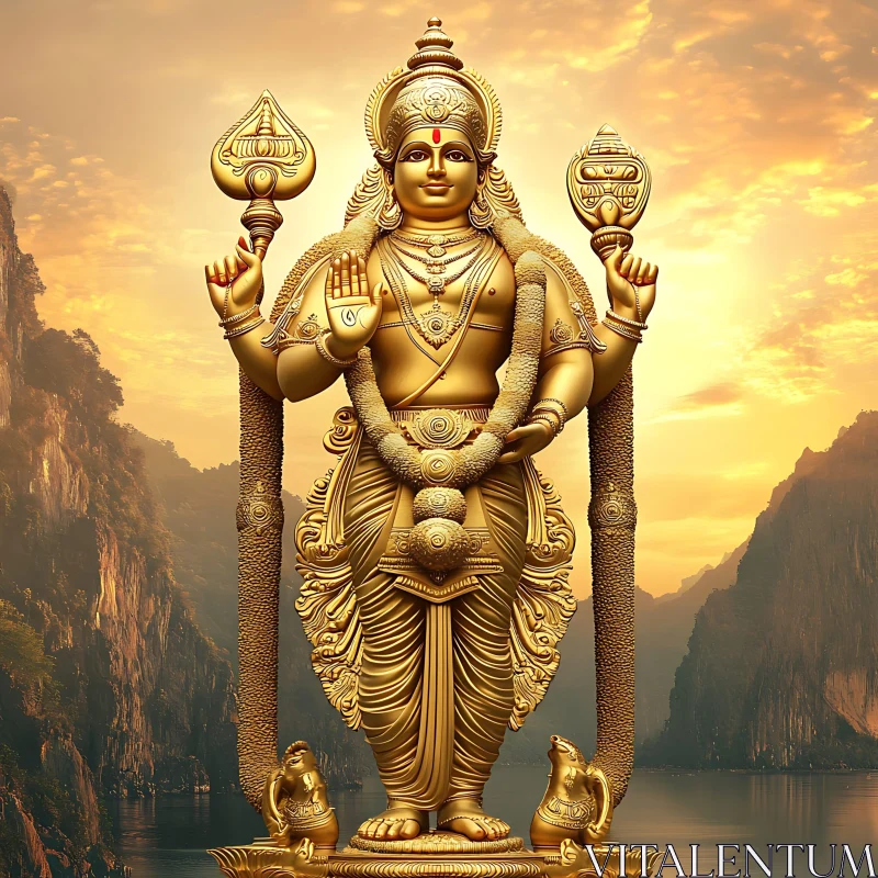 Religious Golden Statue in Nature AI Image