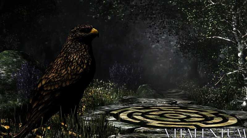 Forest Eagle on Stone Labyrinth Path AI Image