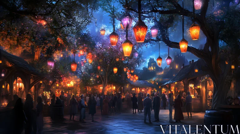 Festive Night Market Under Lantern Light AI Image