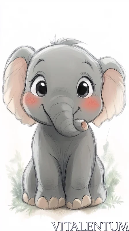 Whimsical Baby Elephant Art AI Image