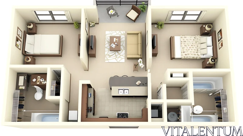 Apartment Layout with Two Bedrooms AI Image