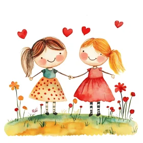 Charming Girls Illustration with Hearts