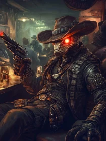 Reptilian Gunslinger in a Western Bar